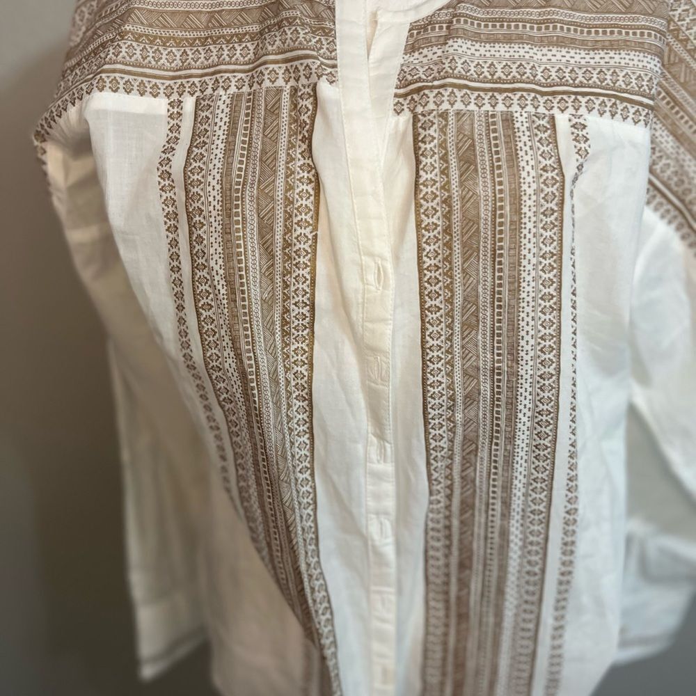 Sundance Cotton Bohemian Print Top Long Sleeve White Brown P 10 Medium - Picture 4 of 12